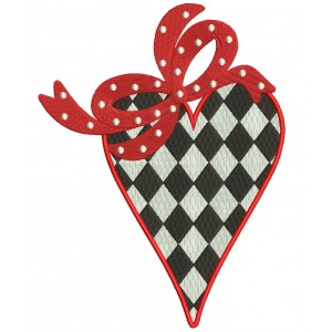 Red Heart With a Ribbon Filled Machine Embroidery Design Digitized Pattern
